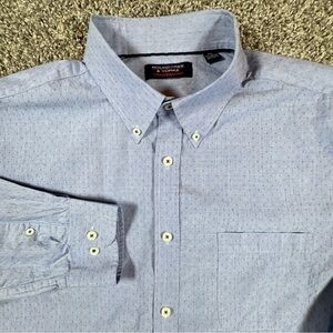 Roundtree Yorke XL Mens Dress Shirt Blue with Dots Cotton Button Down